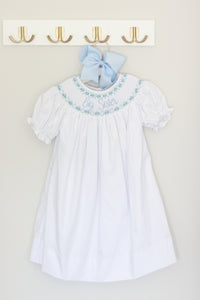 BLUE BIG SISTER SMOCKED BISHOP DRESS