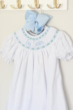 Load image into Gallery viewer, BLUE BIG SISTER SMOCKED BISHOP DRESS