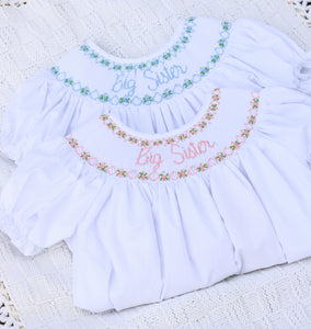 BLUE BIG SISTER SMOCKED BISHOP DRESS