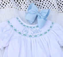 Load image into Gallery viewer, BLUE BIG SISTER SMOCKED BISHOP DRESS