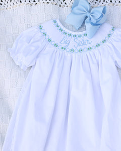 BLUE BIG SISTER SMOCKED BISHOP DRESS