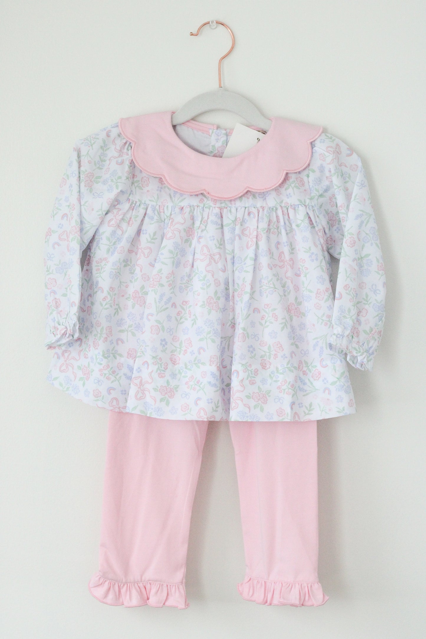 Pastel Floral & Bows Scalloped Collar Legging Set