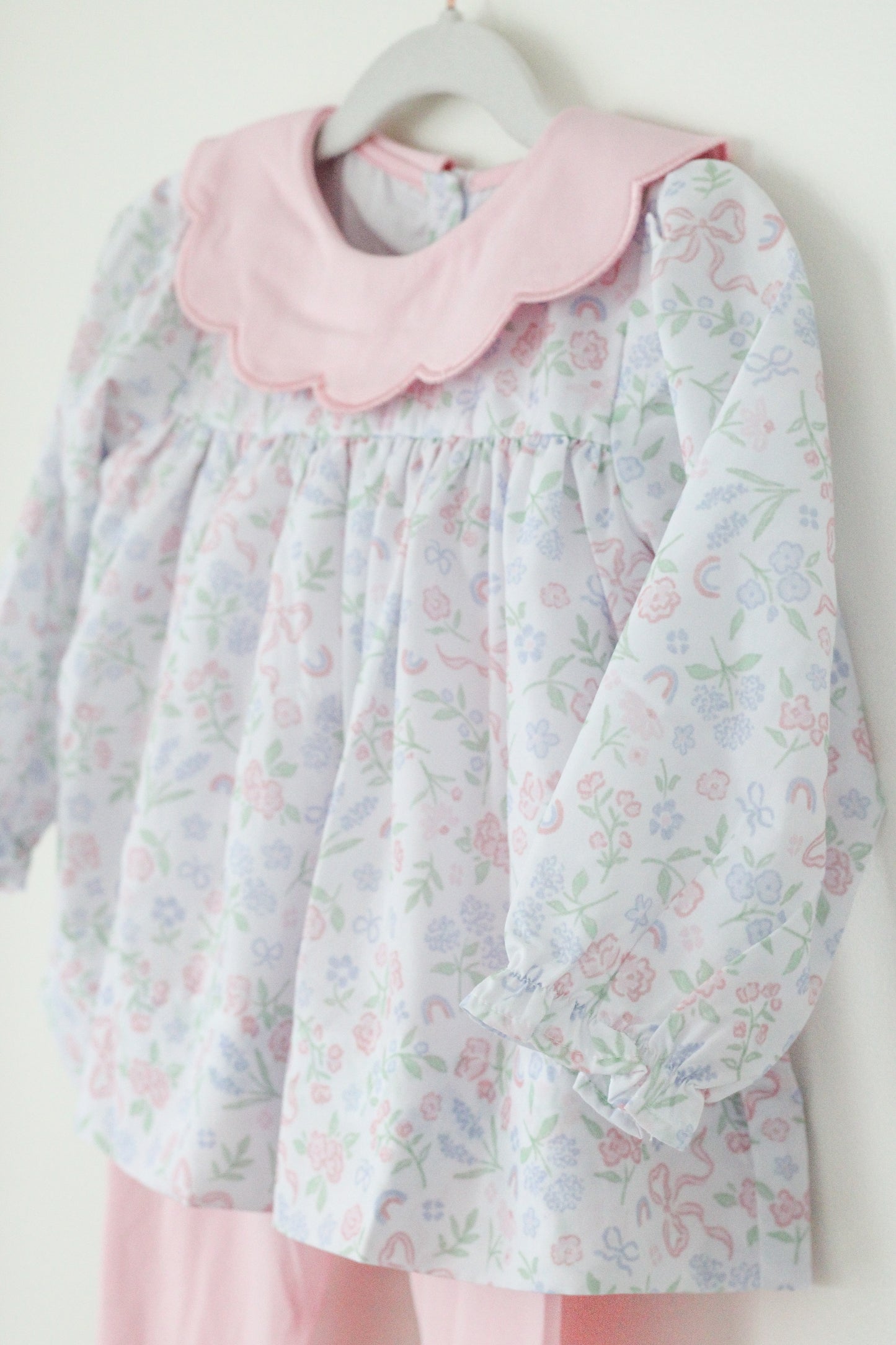 Pastel Floral & Bows Scalloped Collar Legging Set