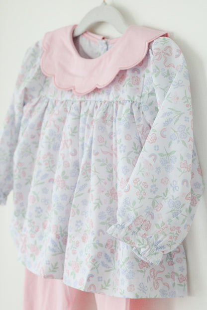 Pastel Floral & Bows Scalloped Collar Legging Set