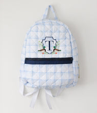 Load image into Gallery viewer, BLUE PLAID &amp; NAVY QUILTED BACKPACK