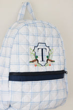 Load image into Gallery viewer, BLUE PLAID &amp; NAVY QUILTED BACKPACK