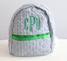 Load image into Gallery viewer, NAVY WINDOWPANE &amp; GREEN QUILTED BACKPACK