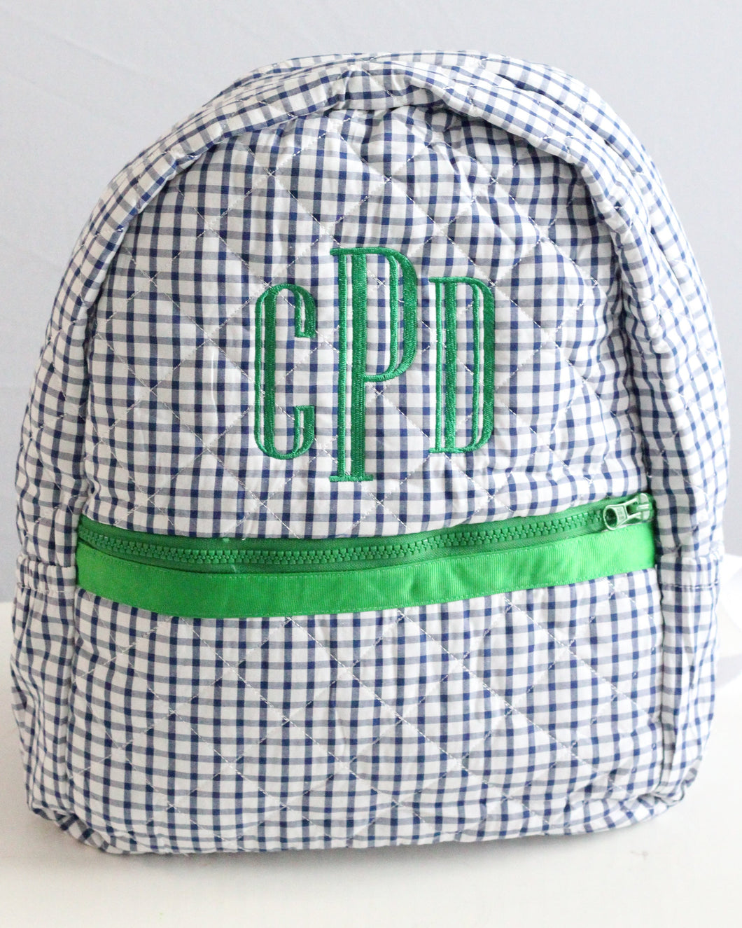 NAVY WINDOWPANE & GREEN QUILTED BACKPACK