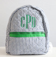 Load image into Gallery viewer, NAVY WINDOWPANE &amp; GREEN QUILTED BACKPACK