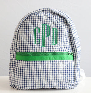 NAVY WINDOWPANE & GREEN QUILTED BACKPACK