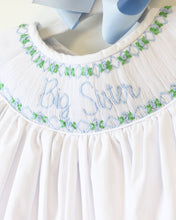 Load image into Gallery viewer, BLUE BIG SISTER SMOCKED BISHOP DRESS