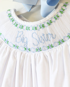 BLUE BIG SISTER SMOCKED BISHOP DRESS