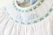 Load image into Gallery viewer, BLUE BIG SISTER SMOCKED BISHOP DRESS