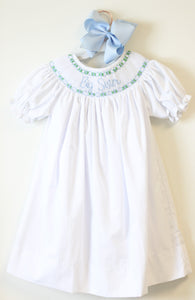 BLUE BIG SISTER SMOCKED BISHOP DRESS