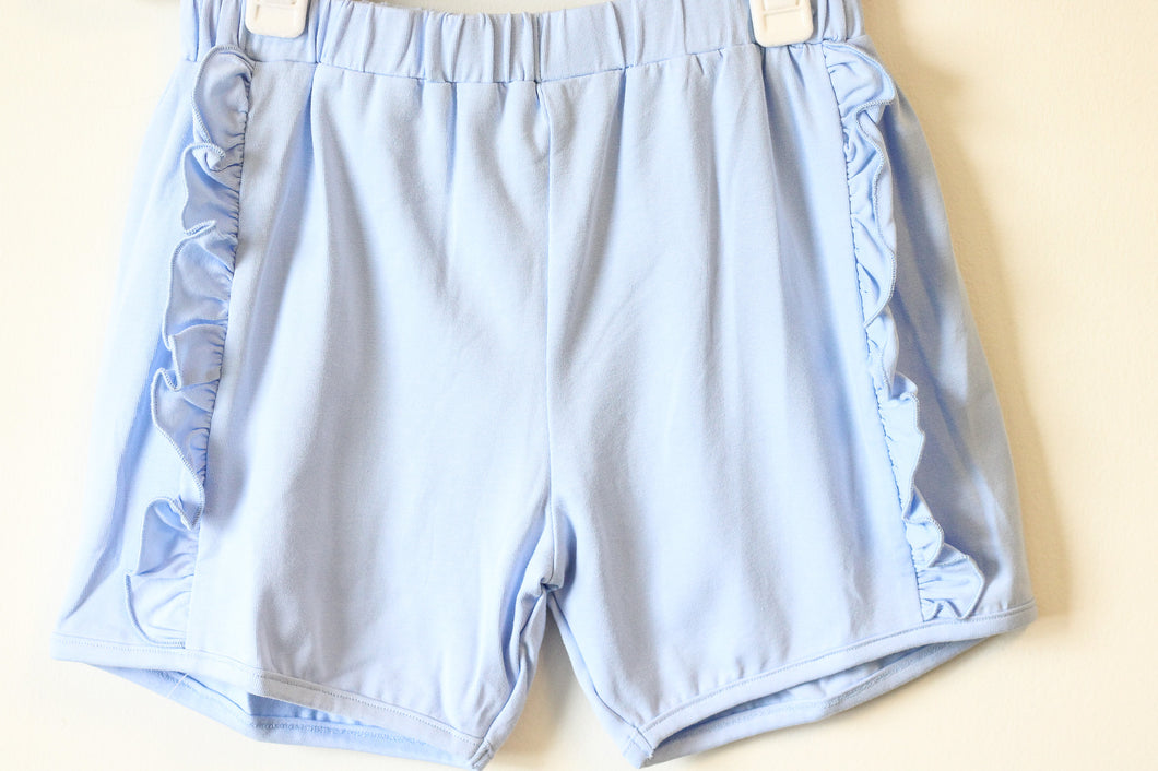 BABY BLUE KNIT RUFFLE SHORT