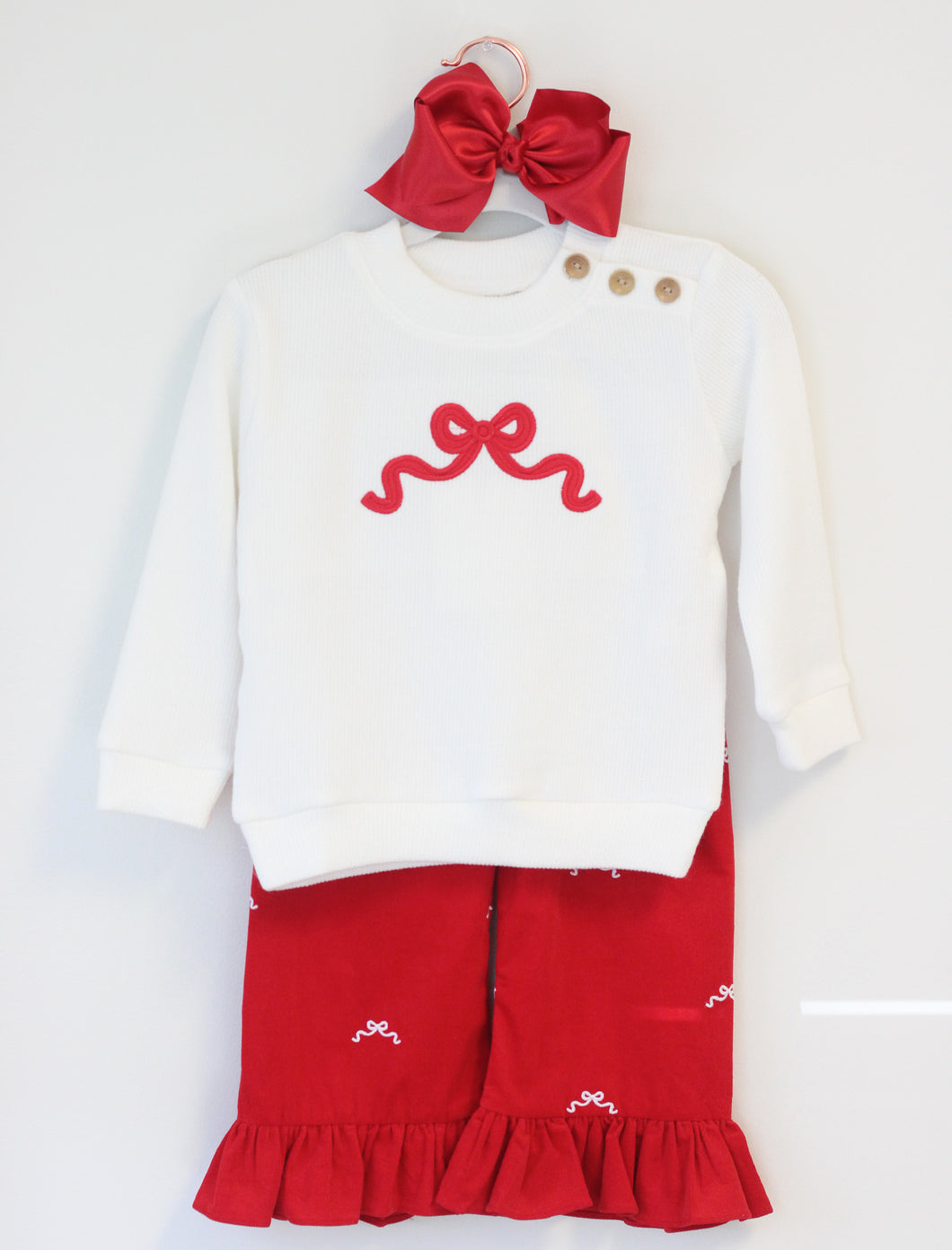 GIRLS RIBBON SWEATER & CORDUROY PANT SET