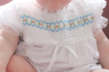 Pearls & Lace Smocked Bubble & Bonnet