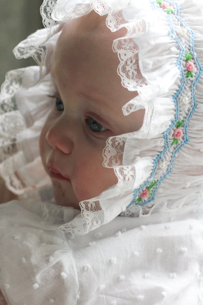 Pearls & Lace Smocked Bubble & Bonnet