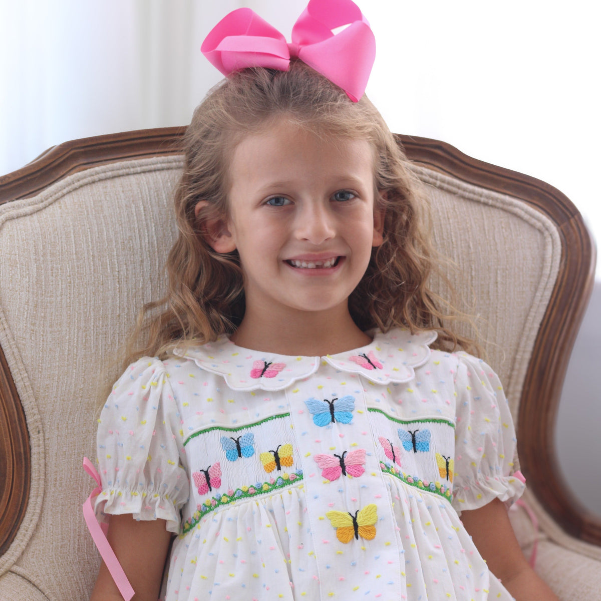 Smocked Butterflies Swiss Dot Bubble