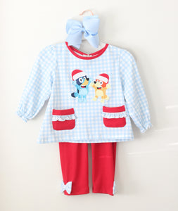 GIRLS BLUE PUPPIES LEGGING SET