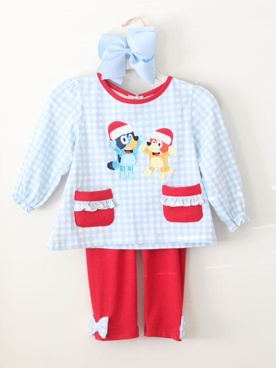 GIRLS BLUE PUPPIES LEGGING SET