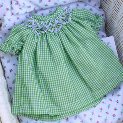 Rosalina Green Gingham 10" Doll Bishop Dress