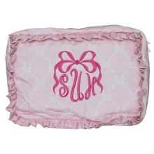 Load image into Gallery viewer, PINK BOWS LARGE RUFFLE ZIPPERED POUCH