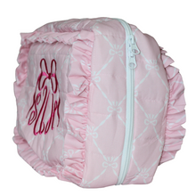 Load image into Gallery viewer, PINK BOWS LARGE RUFFLE ZIPPERED POUCH