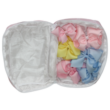 Load image into Gallery viewer, PINK BOWS LARGE RUFFLE ZIPPERED POUCH