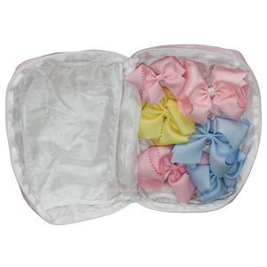 PINK BOWS LARGE RUFFLE ZIPPERED POUCH