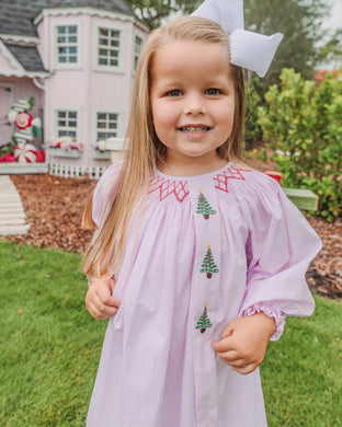 PINK GINGHAM TREES BISHOP DRESS