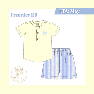 PO119 YELLOW & BLUE SEERSUCKER SHORT SET