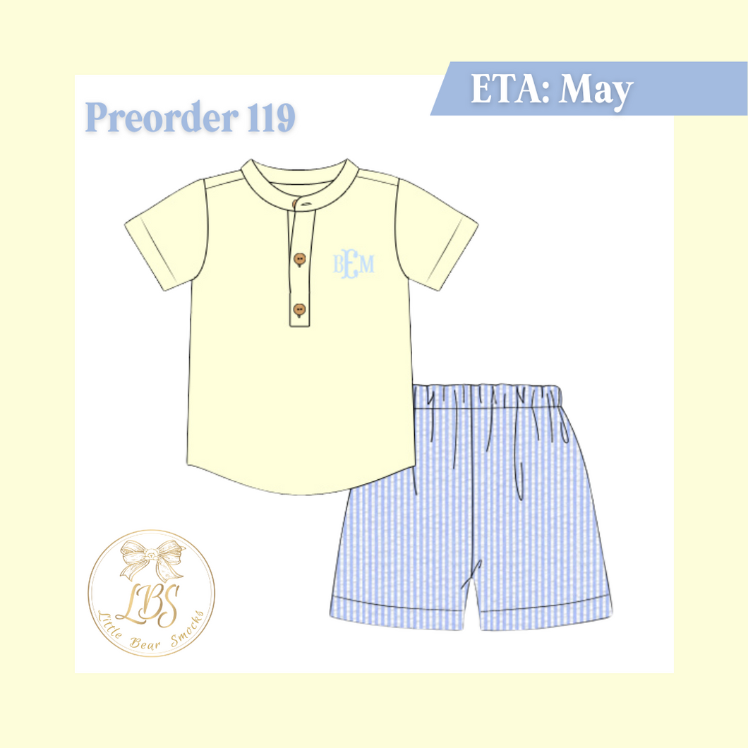 PO119 YELLOW & BLUE SEERSUCKER SHORT SET