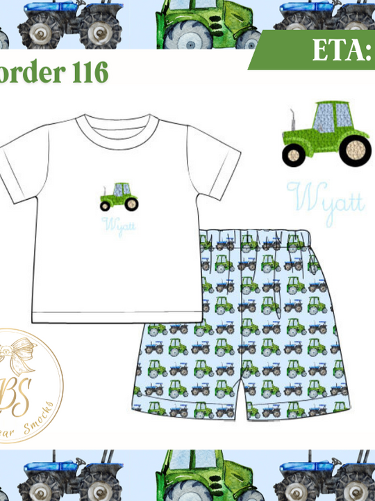 PO116 FRENCH KNOT TRACTORS SHORT SET