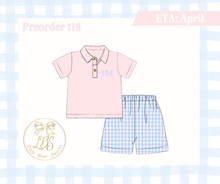 Load image into Gallery viewer, PO116 BLUE GINGHAM SHORTS &amp; PINK POLO SET