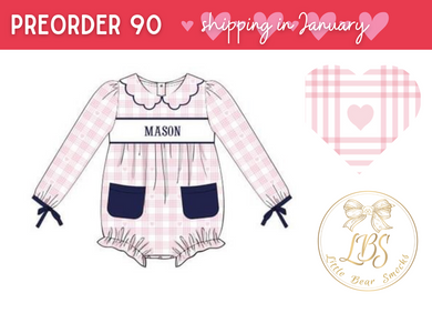 PO90 GIRLS GINGHAM HEARTS NAME SMOCK BUBBLE