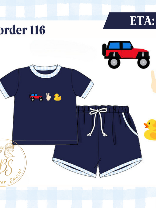 PO116 BOYS FRENCH KNOT JEEP DUCKIES SHORT SET