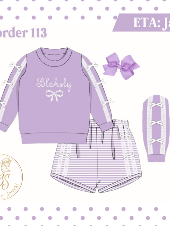 PO113 LAVENDER BOW SLEEVE SHORT SET