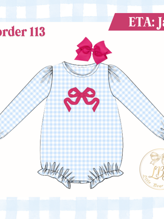 PO113 BLUE GINGHAM & HOT PINK BOW PLAY BUBBLE