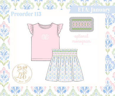 PO113 SMOCKED MAMIE MEDALLION SKORT SET