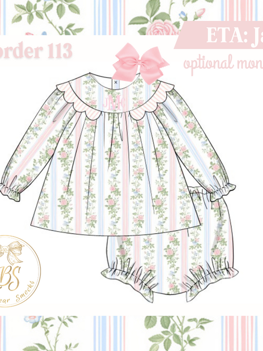 PO113 GLORAL FLORAL SCALLOP COLLAR DIAPER SET