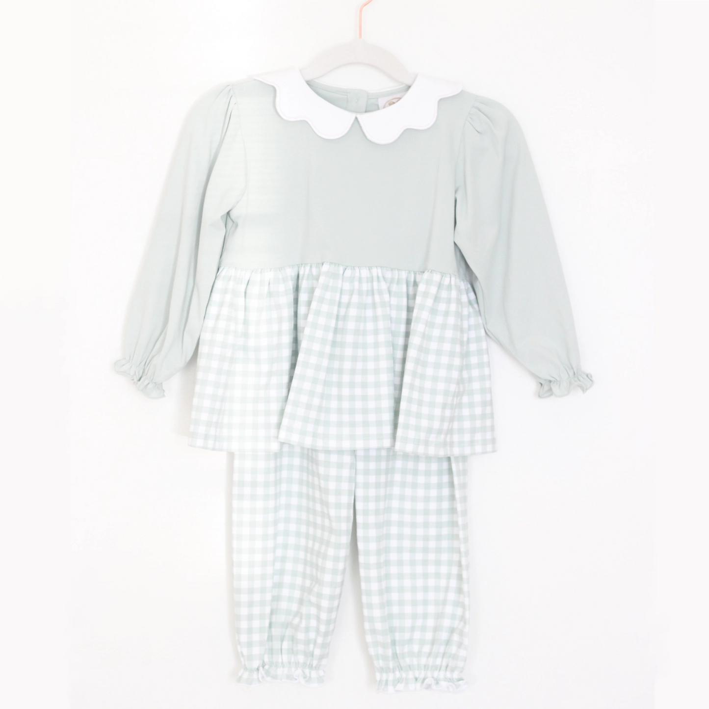 GIRLS SAGE GINGHAM BUBBLE PANT SET