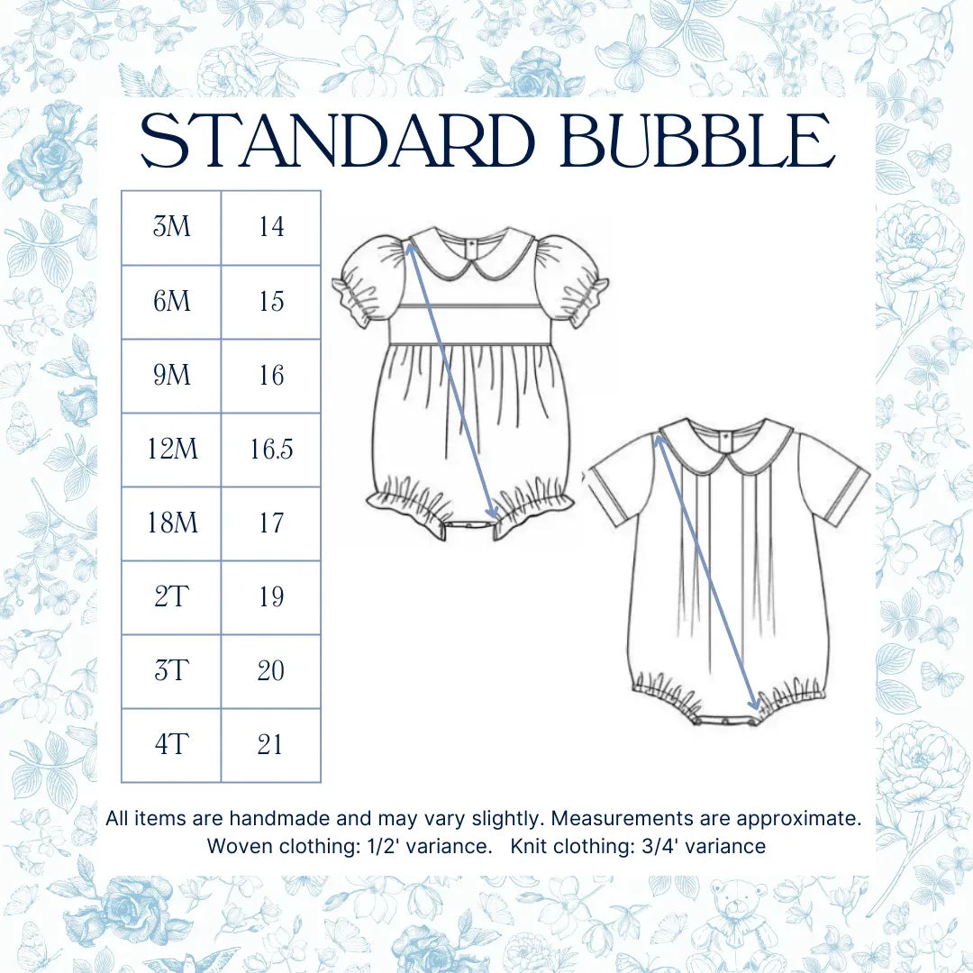 Girls White & Blue Name Smocked Bubble