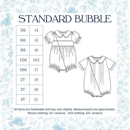 Girls White & Blue Name Smocked Bubble