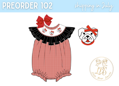 PO102 RED GINGHAM RUFFLE COLLAR SMOCKED BUBBLE