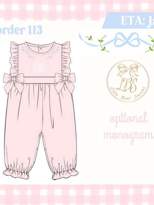 PO113 EMBROIDERED BOW NECKLINE ROMPER