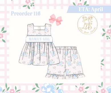 PO116 WINDOWPANE FLORAL MAMA'S GIRL SHORT SET