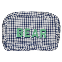 Load image into Gallery viewer, NAVY WINDOWPANE &amp; GREEN LARGE ZIPPERED POUCH