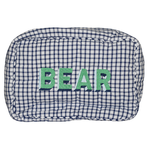 NAVY WINDOWPANE & GREEN LARGE ZIPPERED POUCH