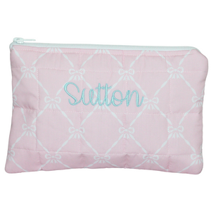 PINK BOWS SMALL ZIPPERED POUCH